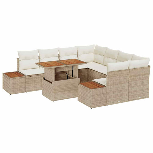 Conjunto de Jantar para Jardim com almofada 9 pcs Bege e Creme