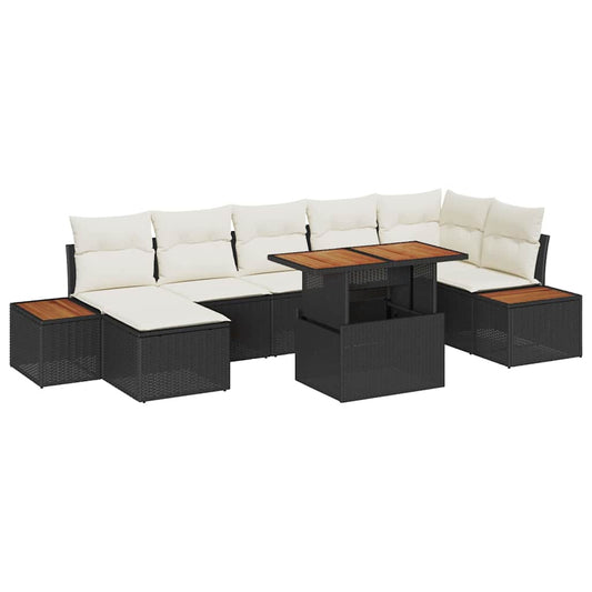 Conjunto de Jantar para Jardim com almofada 8 pcs Preto e Bege