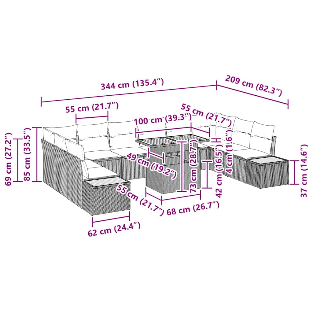 Conjunto de Jantar para Jardim com almofada 11 pcs Preto e Bege