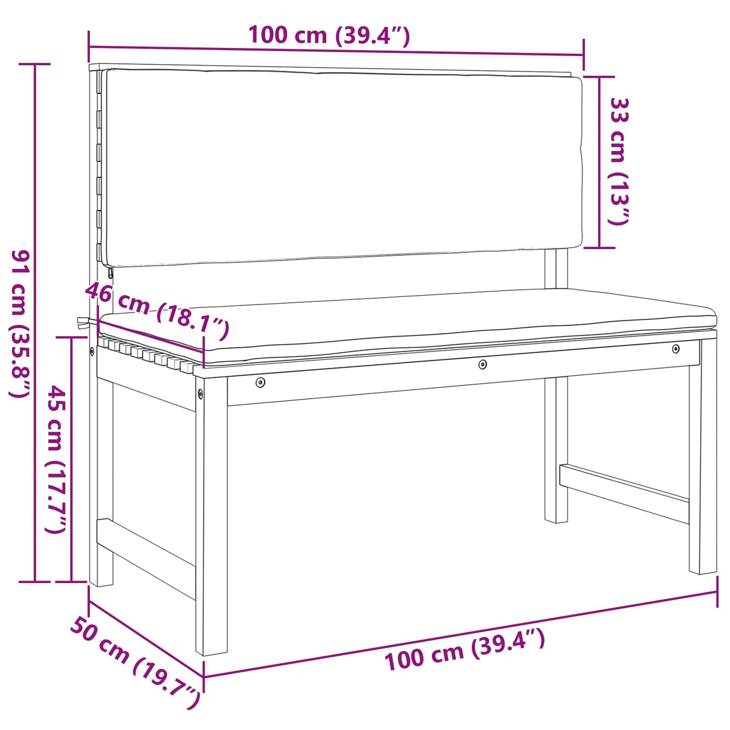 Cadeira de Jardim com almofada Castanho 100 x 50 x 91cm
