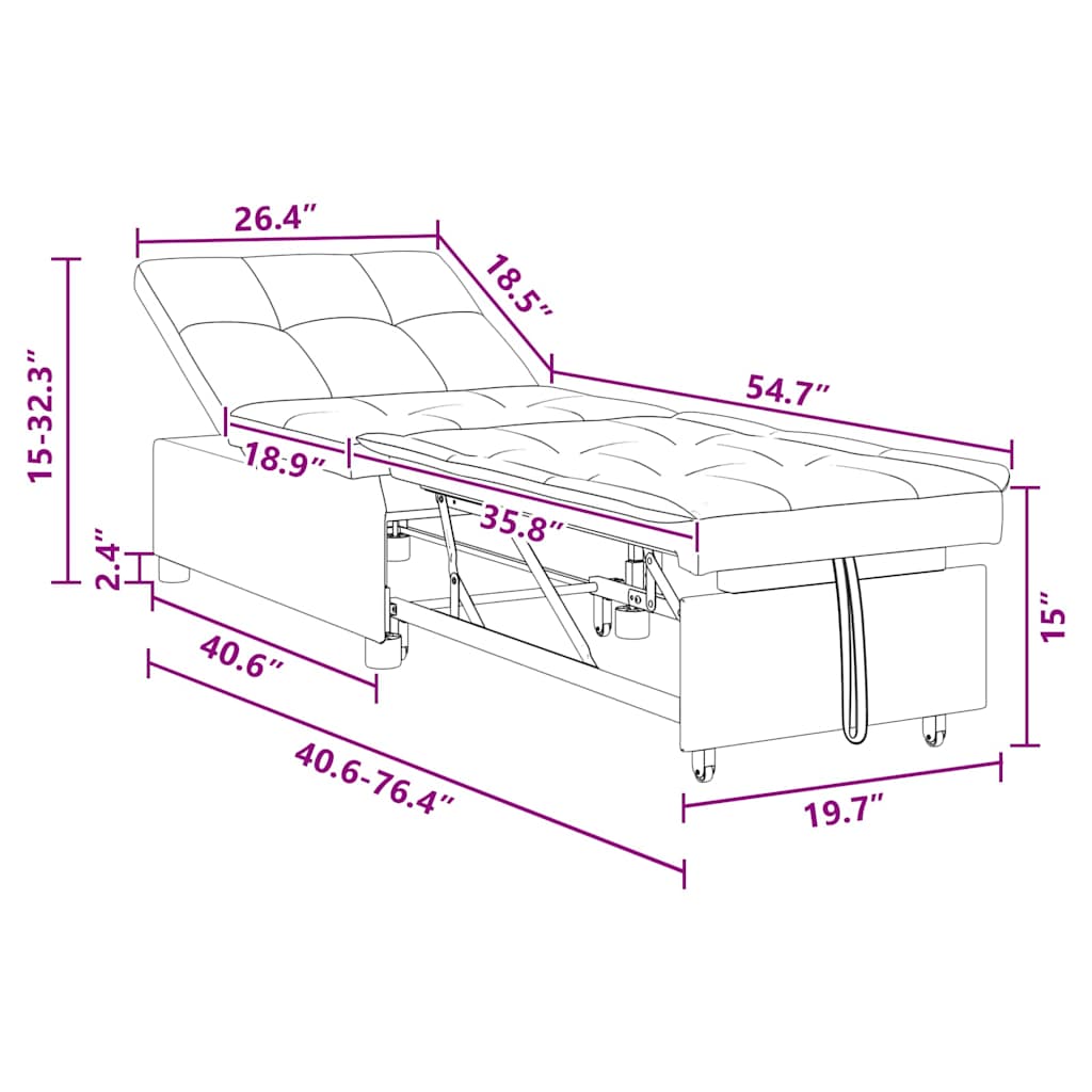 Sofá-Cama Cinzento-claro 194 x 67 x 37 cm tecido