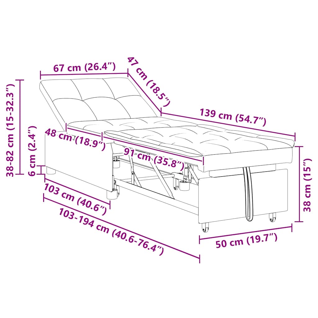 Sofá-Cama Preto 194 x 67 x 37 cm tecido