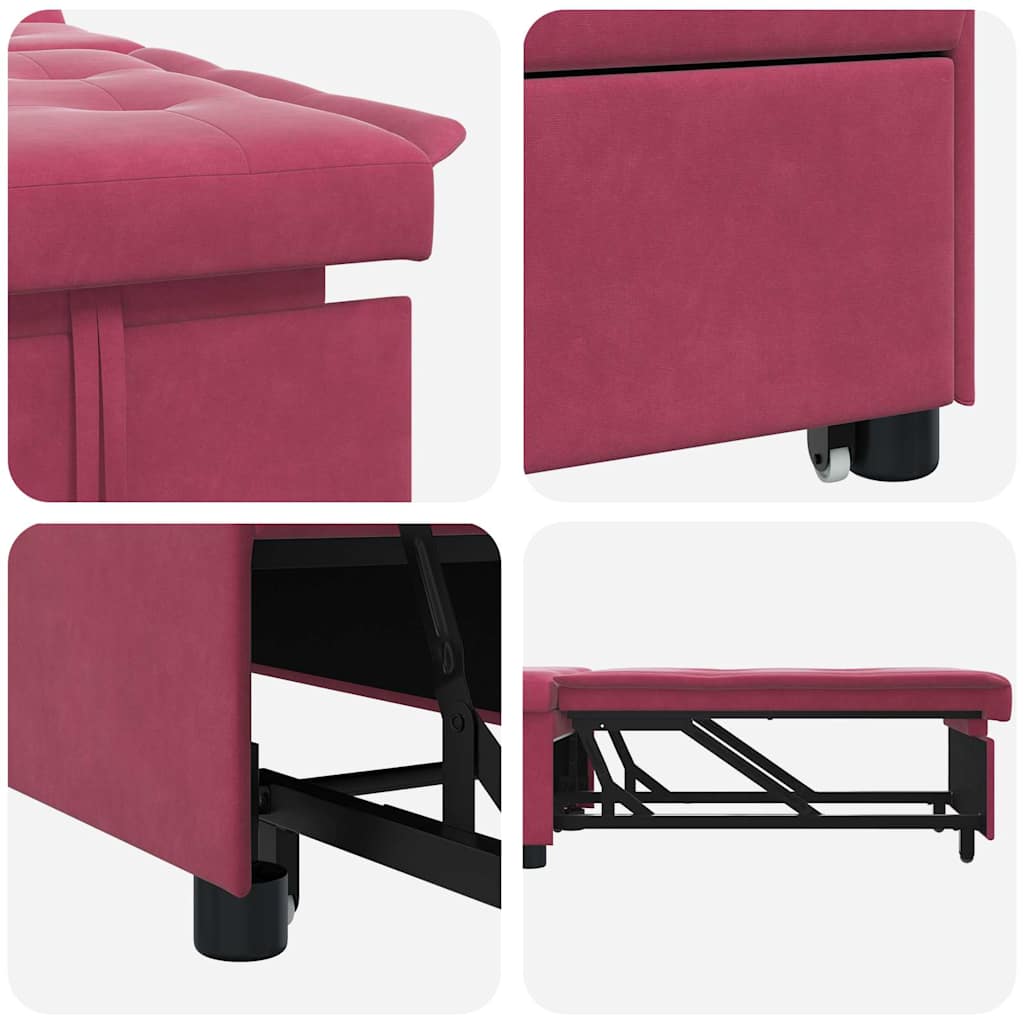 Sofá-Cama vermelho tinto 67 x 194 x 38 cm Veludo