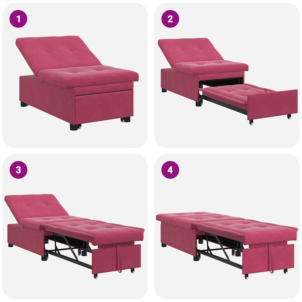 Sofá-Cama vermelho tinto 67 x 194 x 38 cm Veludo