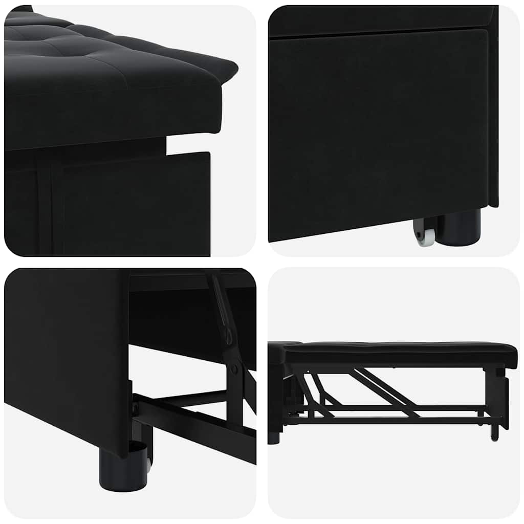 Sofá-Cama Preto 67 x 194 x 38 cm Veludo