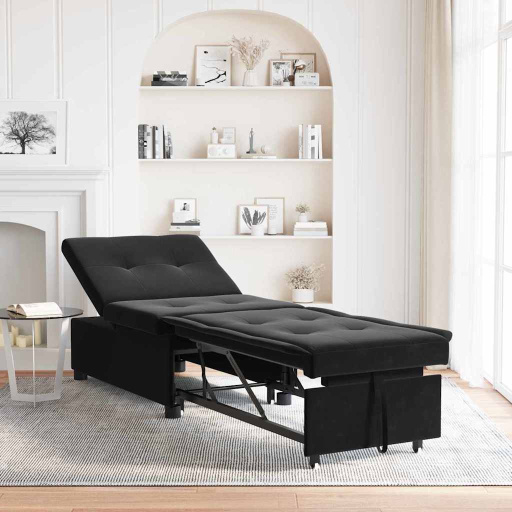 Sofá-Cama Preto 67 x 194 x 38 cm Veludo