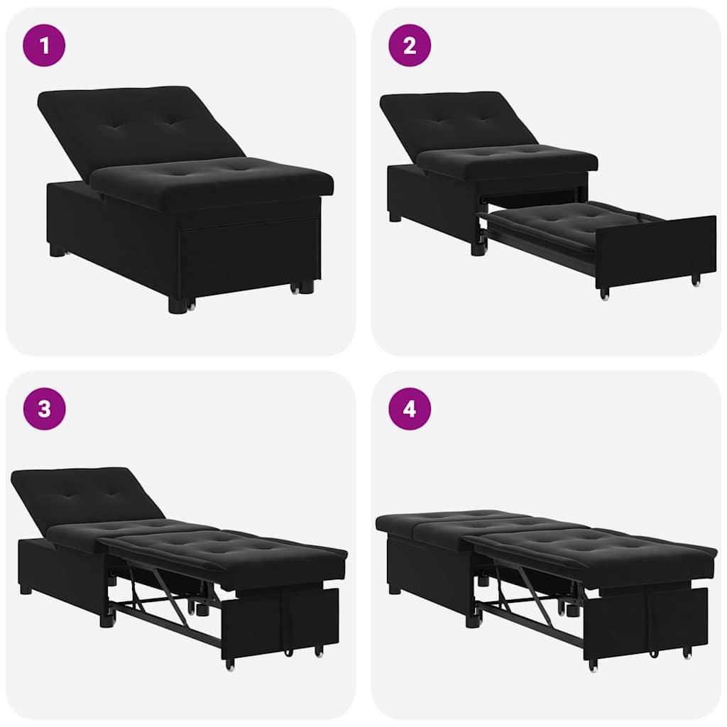 Sofá-Cama Preto 67 x 194 x 38 cm Veludo