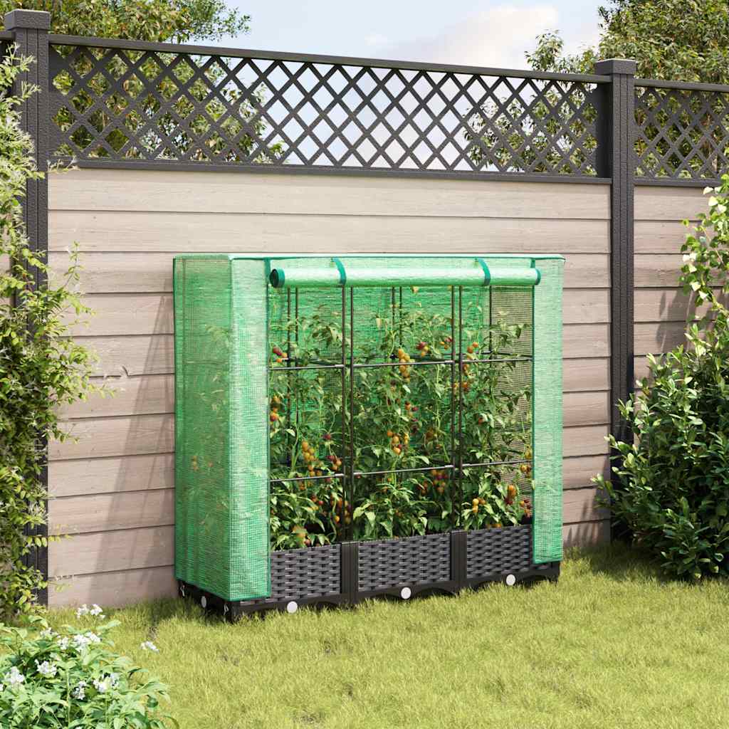 Canteiro elevado com cobertura para estufa, estilo rattan, 120x40x123 cm