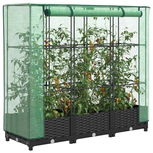 Canteiro elevado com cobertura para estufa, estilo rattan, 120x40x123 cm