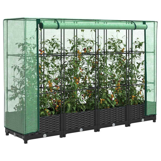 Canteiro elevado com cobertura para estufa, estilo rattan, 160x40x123 cm