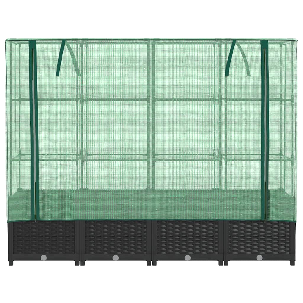 Canteiro elevado com cobertura de estufa estilo rattan 160x40x138 cm