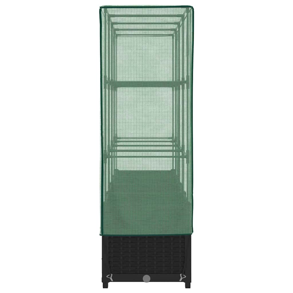 Canteiro elevado com cobertura de estufa estilo rattan 160x40x138 cm