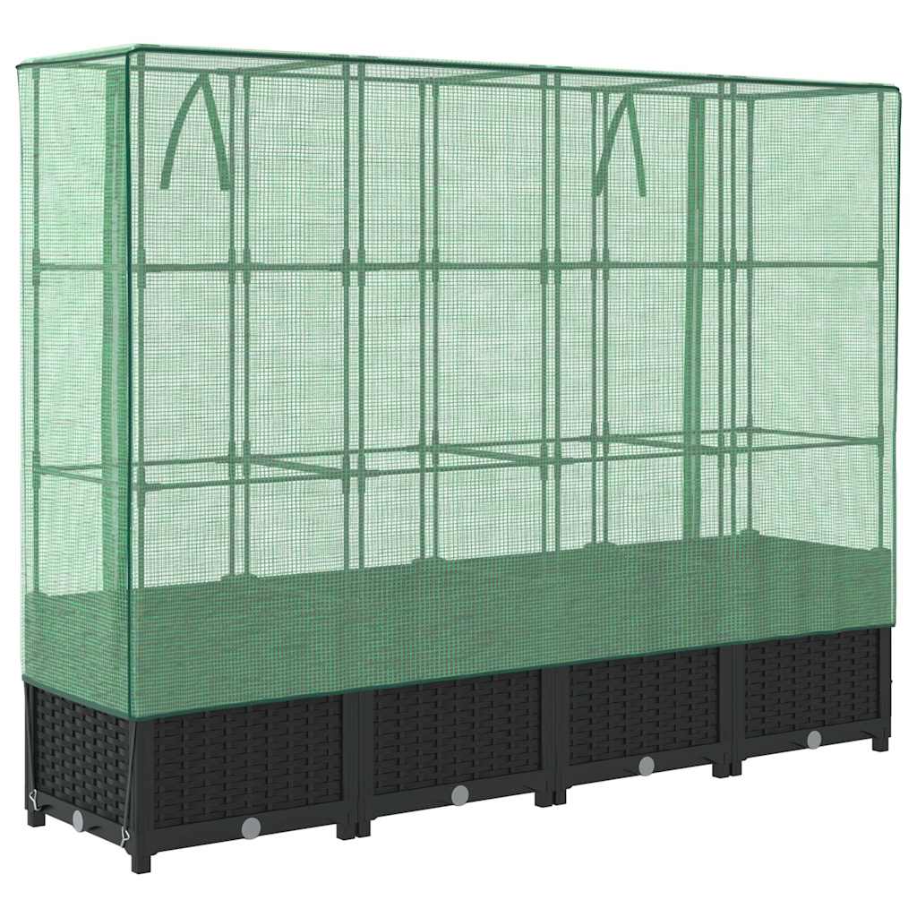 Canteiro elevado com cobertura de estufa estilo rattan 160x40x138 cm