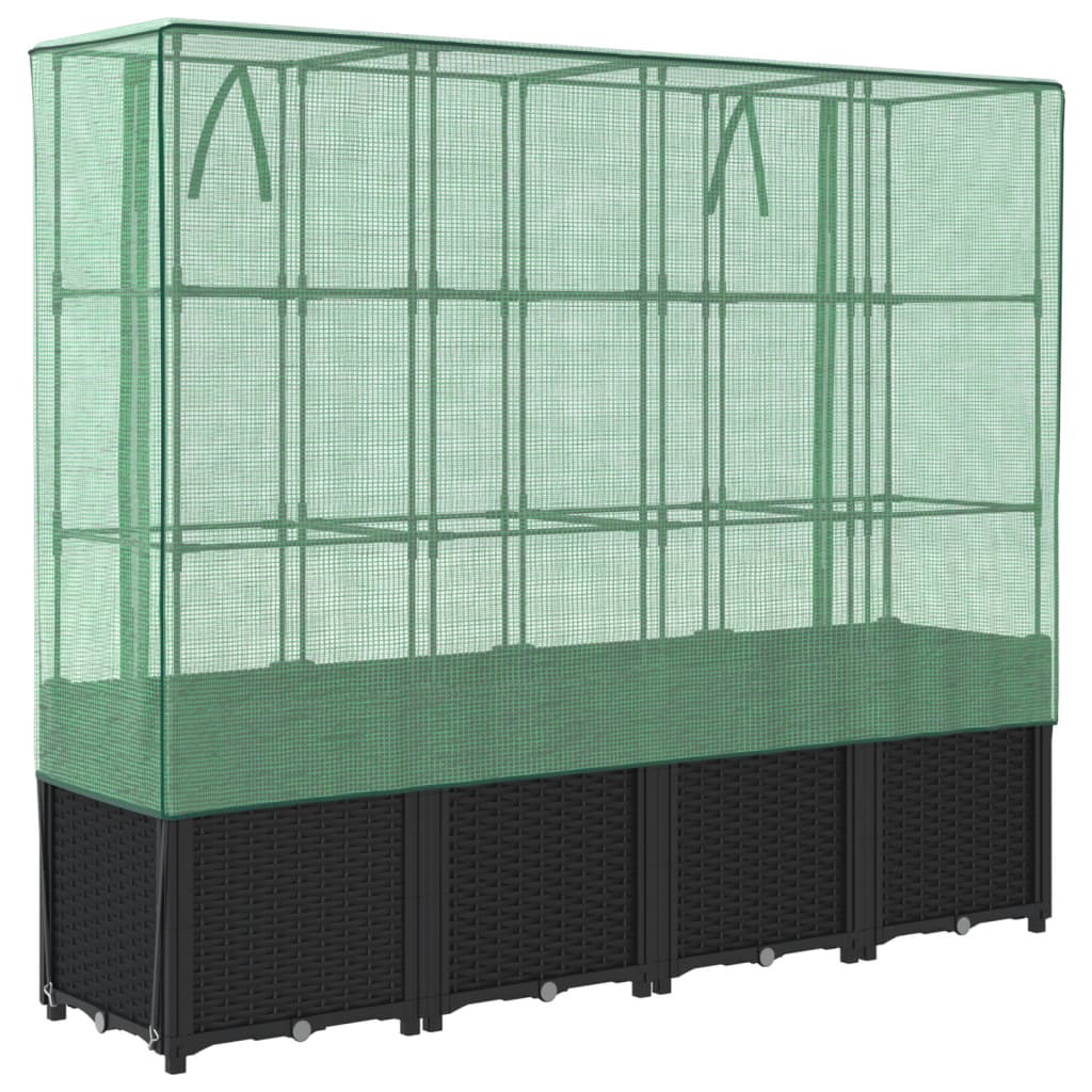 Canteiro elevado com cobertura para estufa, estilo rattan, 160x40x153 cm