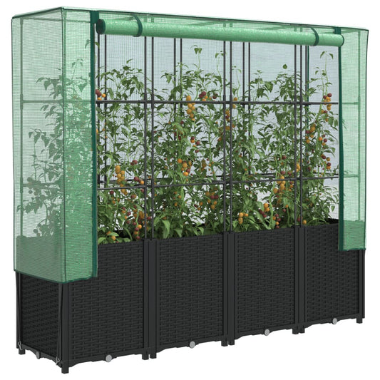 Canteiro elevado com cobertura para estufa, estilo rattan, 160x40x153 cm