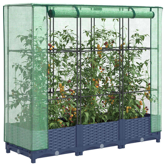 Canteiro elevado com cobertura para estufa, estilo rattan, 120x40x123 cm