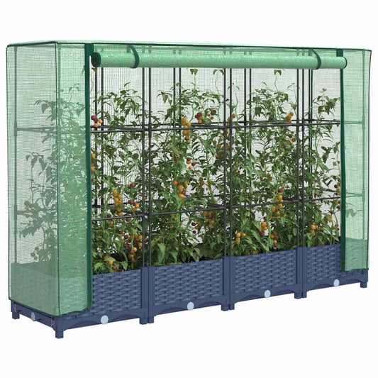 Canteiro elevado com cobertura para estufa, estilo rattan, 160x40x123 cm
