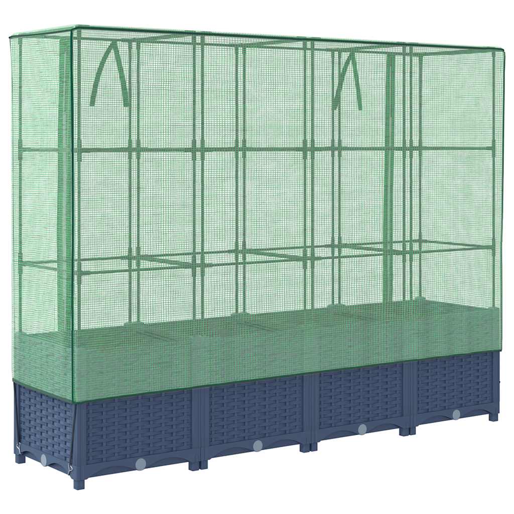 Canteiro elevado com cobertura de estufa estilo rattan 160x40x138 cm