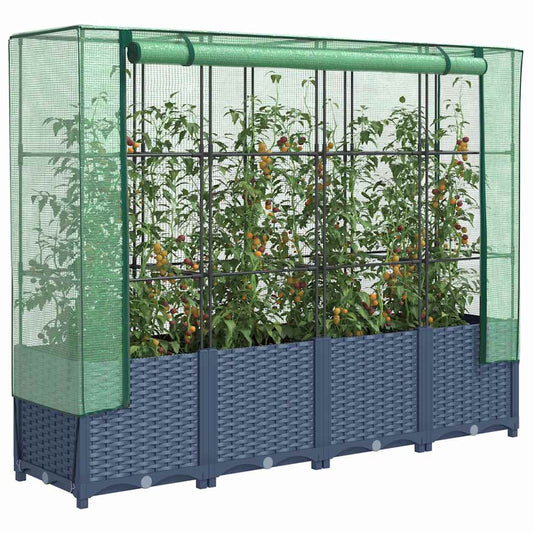 Canteiro elevado com cobertura de estufa estilo rattan 160x40x138 cm