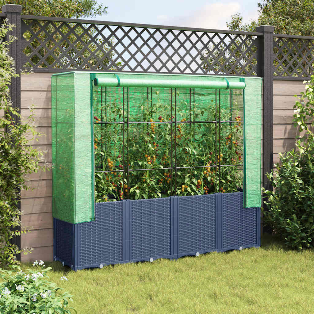 Canteiro elevado com cobertura para estufa, estilo rattan, 160x40x153 cm