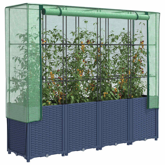 Canteiro elevado com cobertura para estufa, estilo rattan, 160x40x153 cm