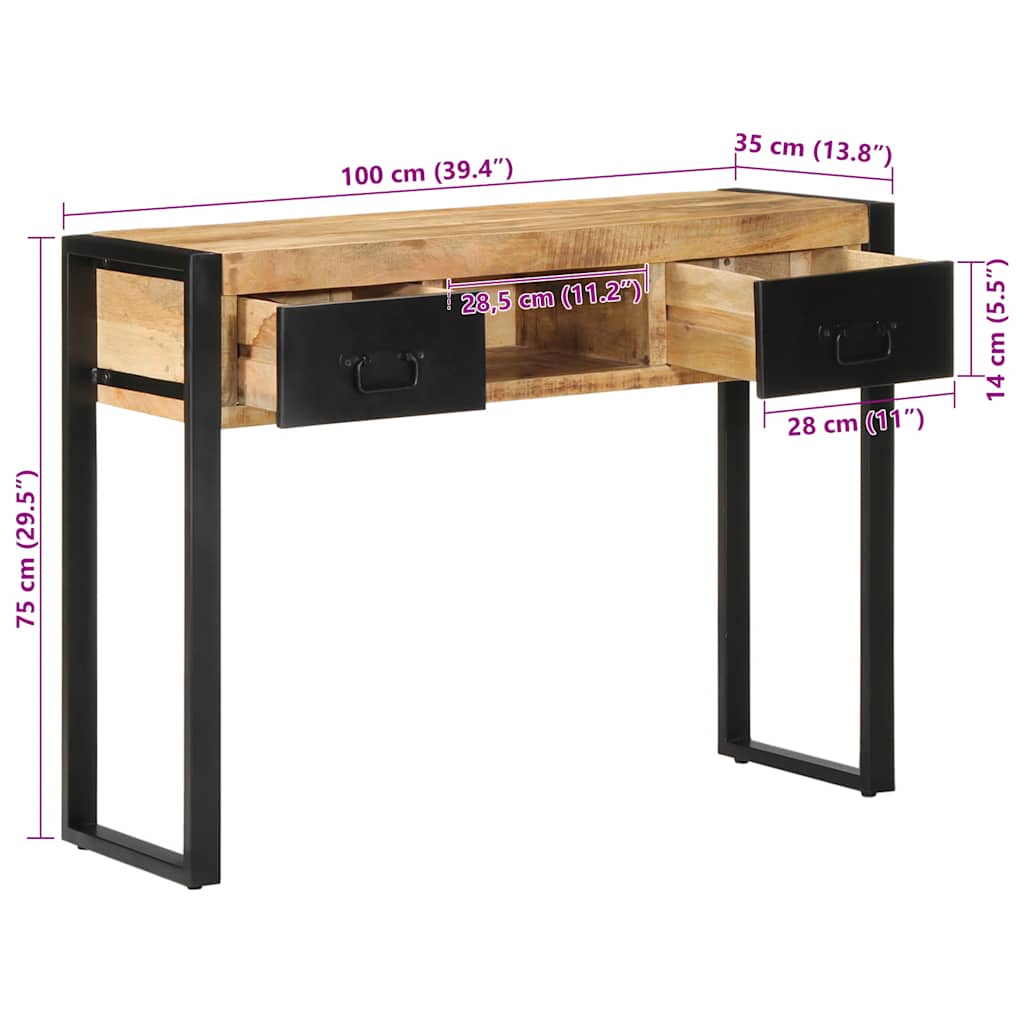 Mesa consola 100x35x75 cm manga de madeira áspera maciça