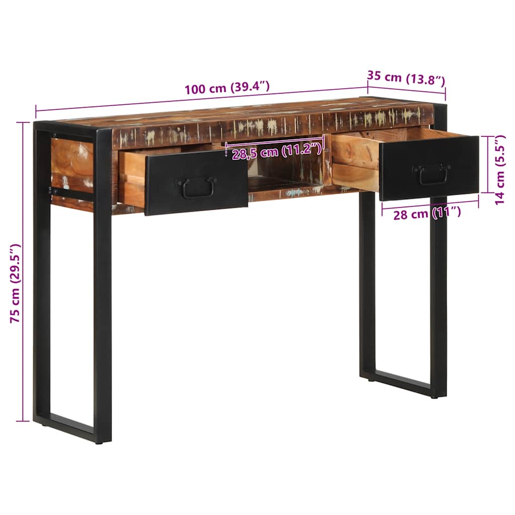 Mesa consola multicor 100x35x75 cm madeira maciça recuperada