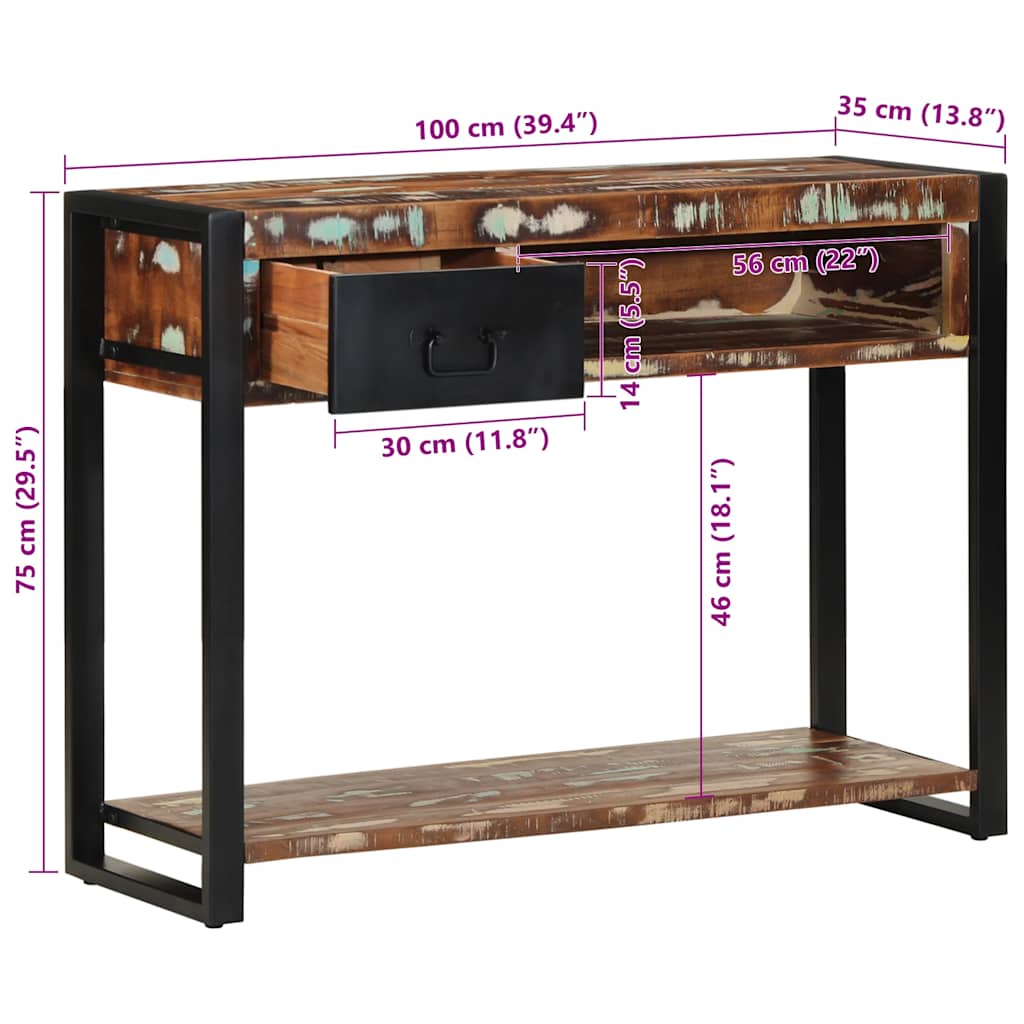 Mesa consola multicor 100x35x75 cm madeira maciça recuperada