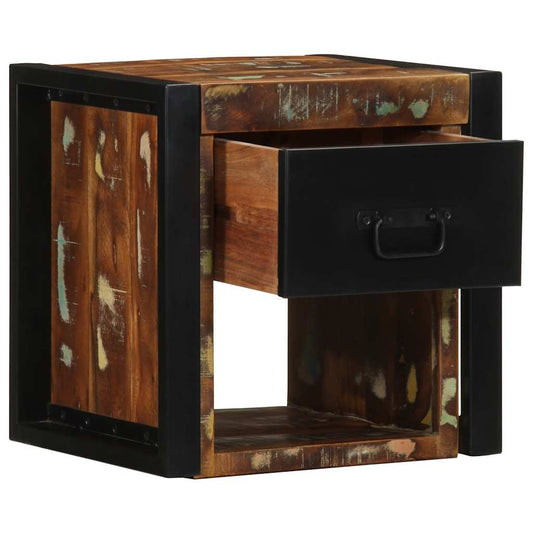 Mesa de cabeceira multicor 40x35x40cm madeira maciça recuperada