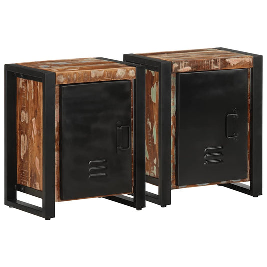 Mesas de cabeceira 2 pcs madeira maciça áspera multicor manga