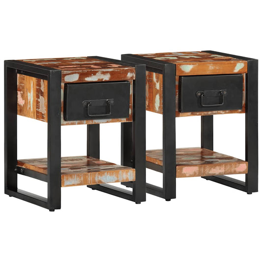 Mesas de cabeceira 2 pcs madeira maciça áspera multicor manga