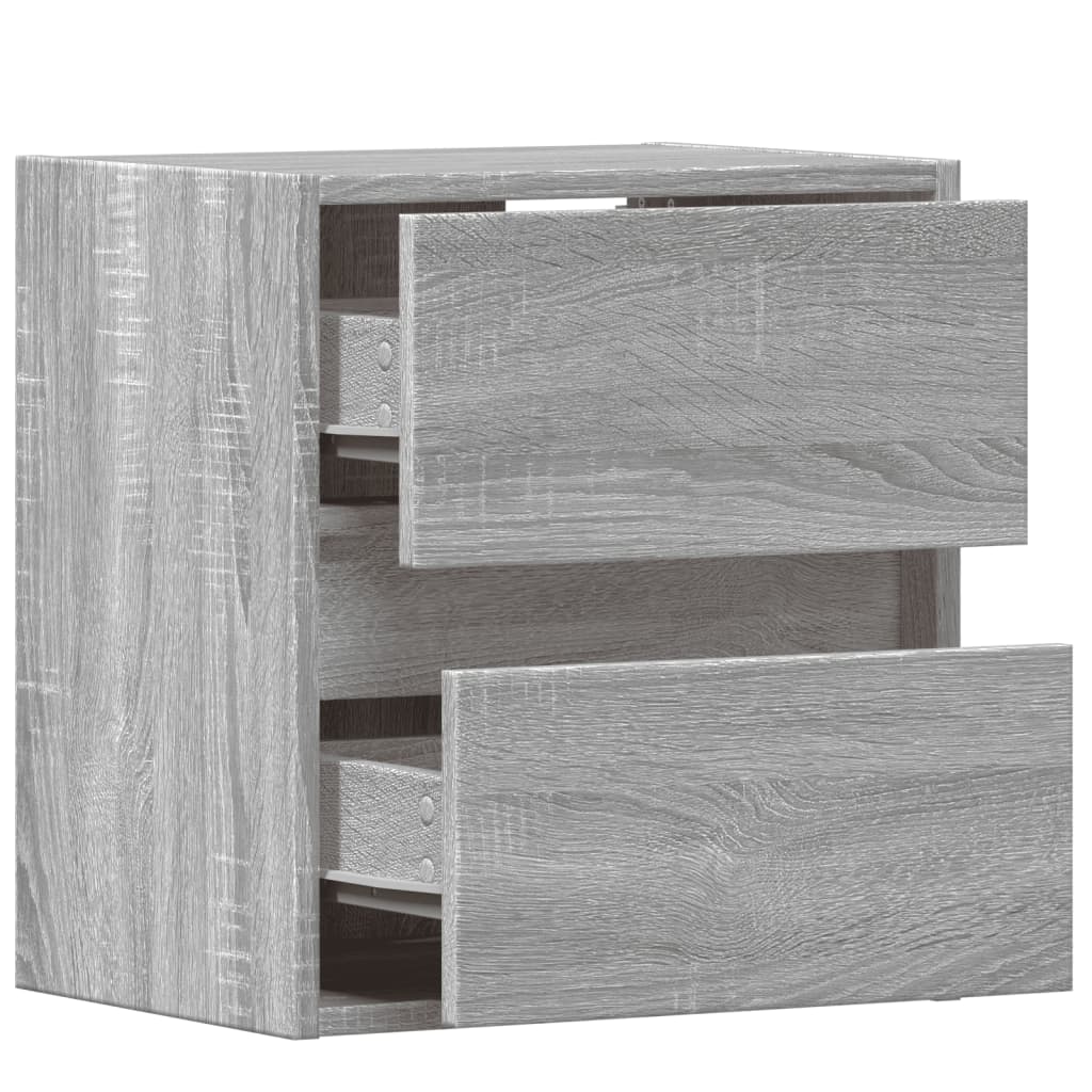 Mesa de cabeceira de parede com luzes LED cinzento sonoma
