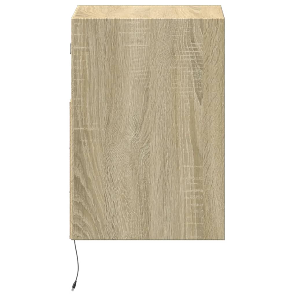 Mesa de cabeceira de parede com luzes LED carvalho sonoma