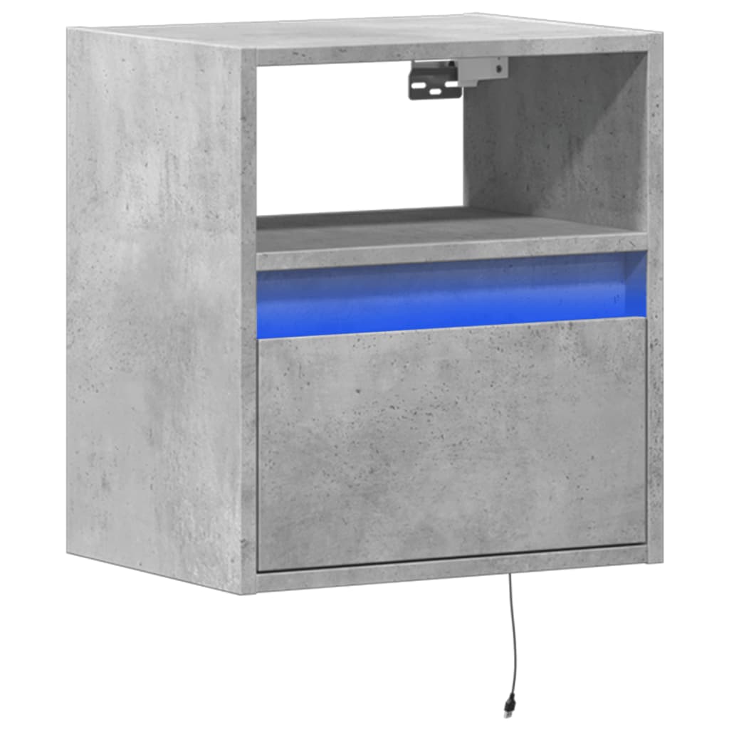 Mesa de cabeceira de parede com luzes LED cinzento cimento
