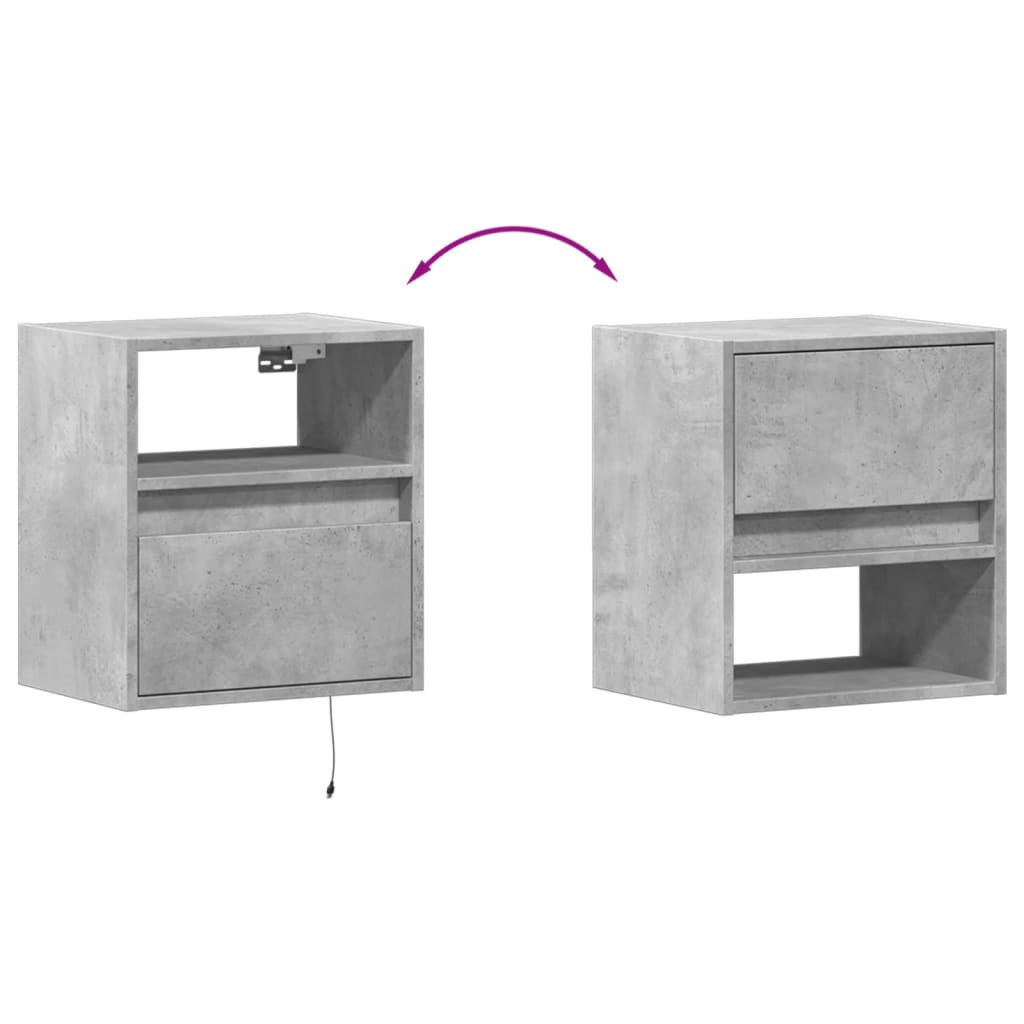 Mesa de cabeceira de parede com luzes LED cinzento cimento