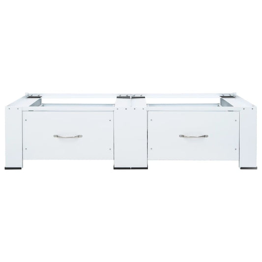 Máquina de lavar roupa dupla com pedestal e gavetas, branca