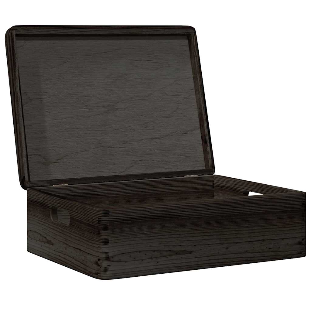 Caixa madeira tampa pegas preta 40x30x13cm pinho madeira maciça