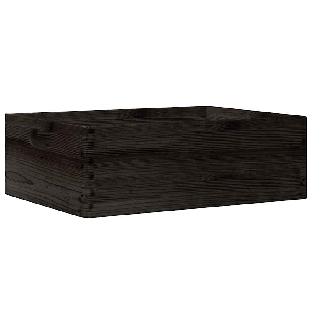 Caixa madeira com pegas preta 40x30x13 cm pinho madeira maciça