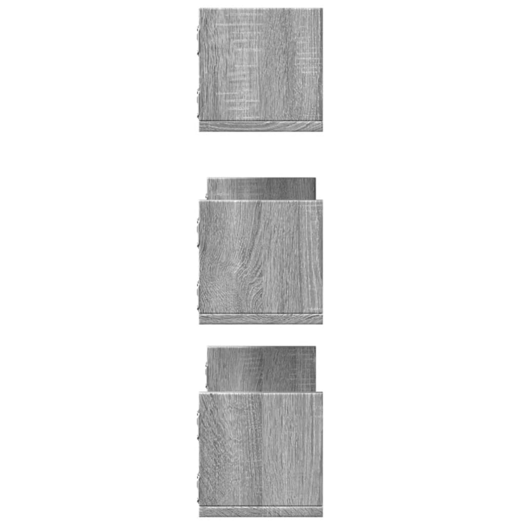 Prateleiras de parede 3 pcs derivados madeira cinzento sonoma