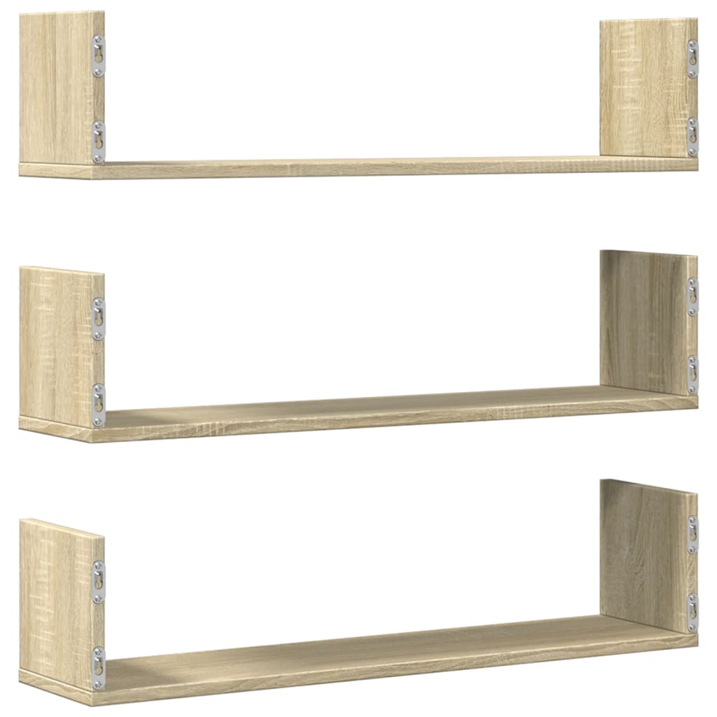 Prateleiras de parede 3 pcs derivados madeira carvalho sonoma