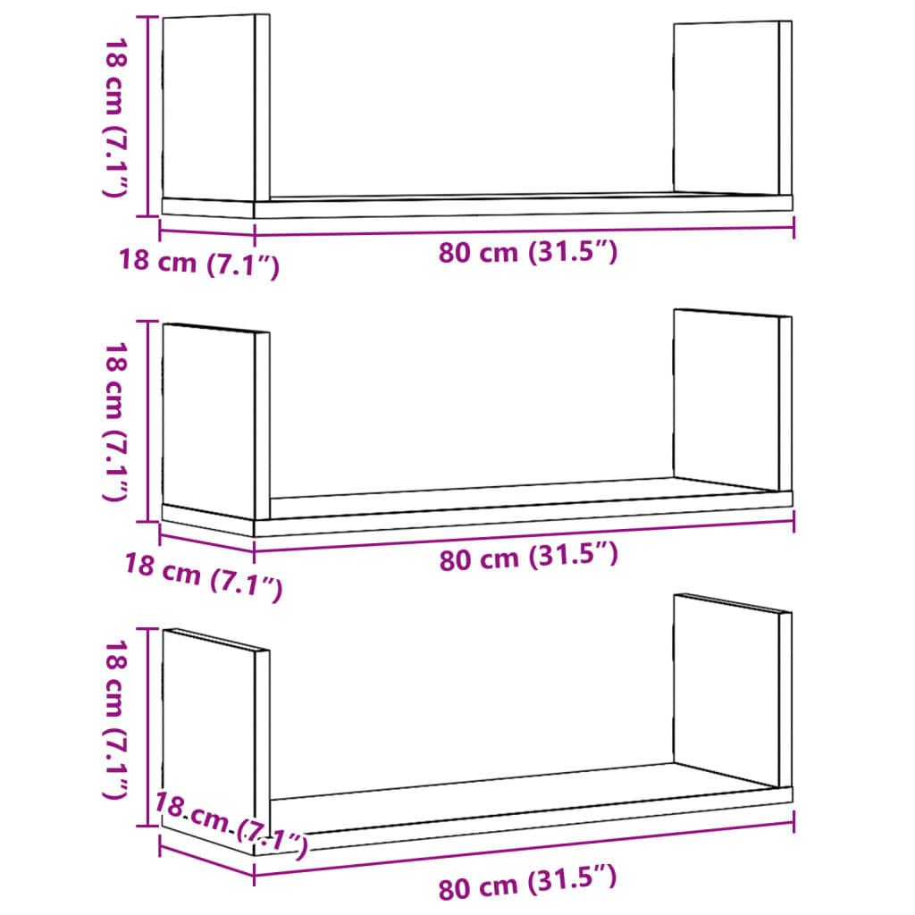 Prateleiras de parede 3 pcs derivados de madeira madeira velha