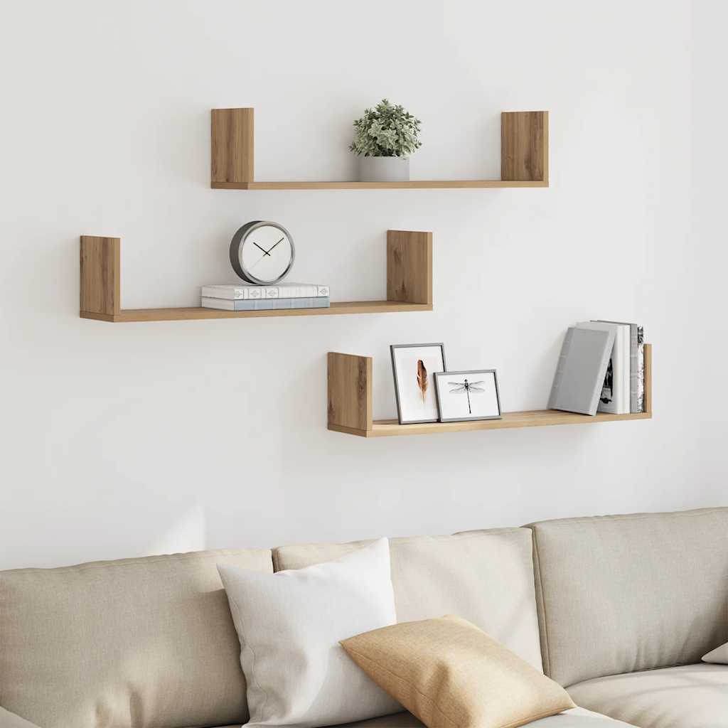 Prateleiras de parede 3pcs derivados madeira carvalho artisiano