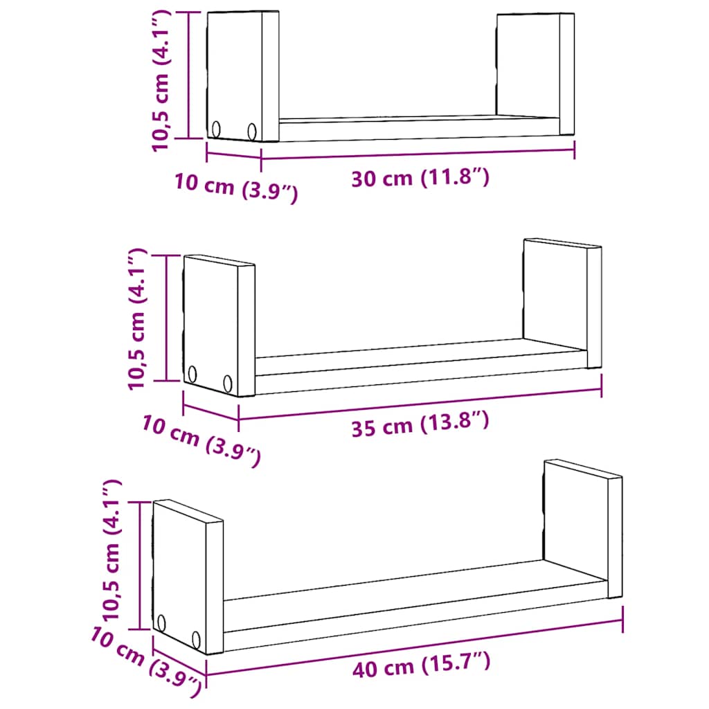 Prateleiras de parede 3pcs derivados madeira carvalho artisiano