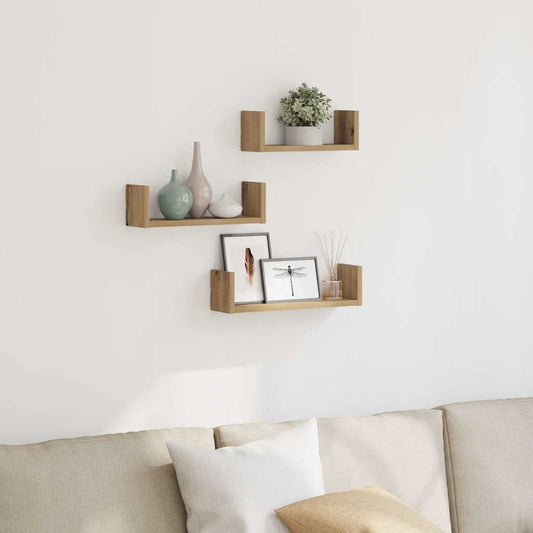 Prateleiras de parede 3pcs derivados madeira carvalho artisiano