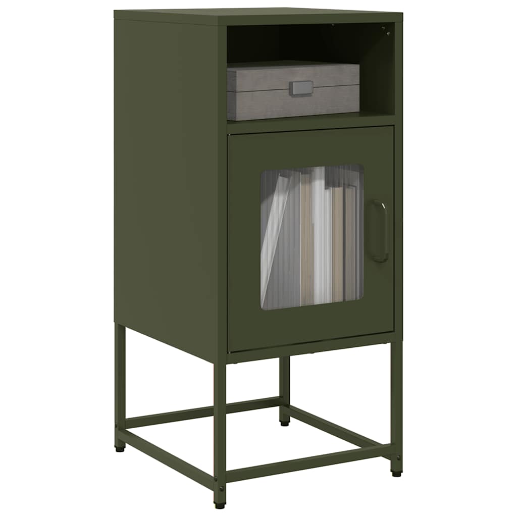 Mesa de cabeceira 36x39x78cm aço laminado a frio verde-azeitona