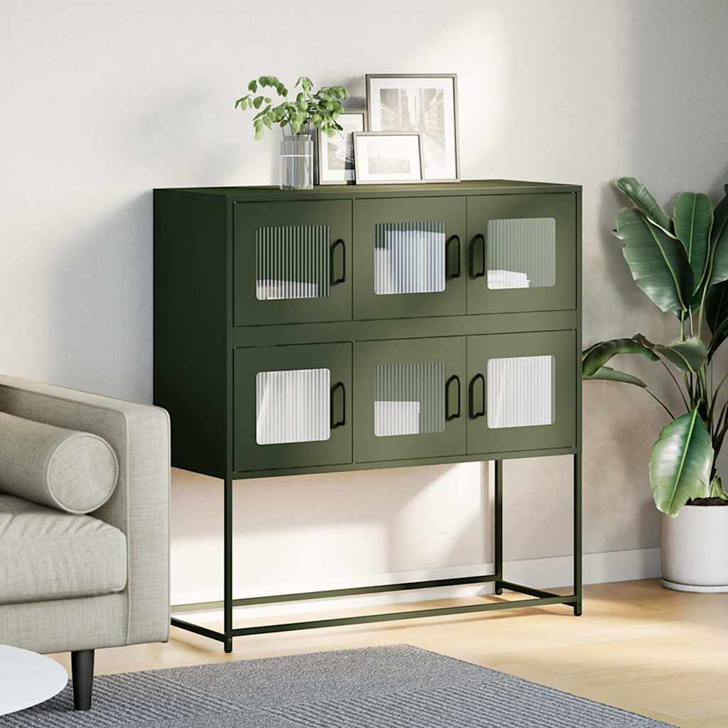 Aparador 100,5x39x107 cm aço laminado a frio verde-azeitona