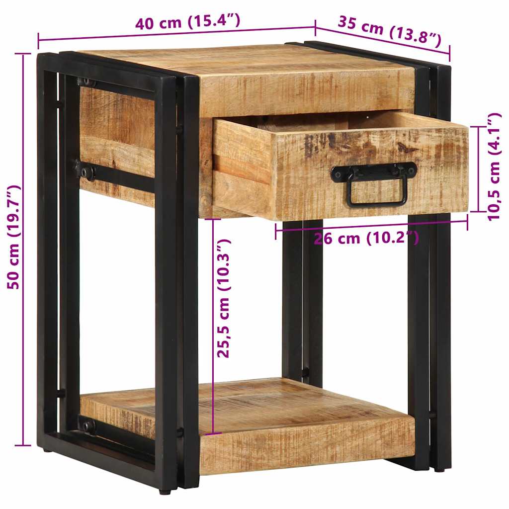 Mesa de cabeceira 40x35x50cm madeira de mangueira áspera maciça