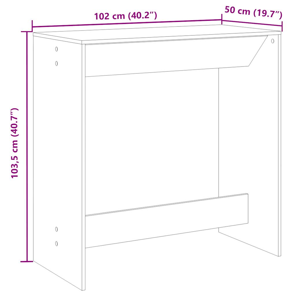 Mesa de bar 102x50x103,5cm derivados de madeira carvalho fumado