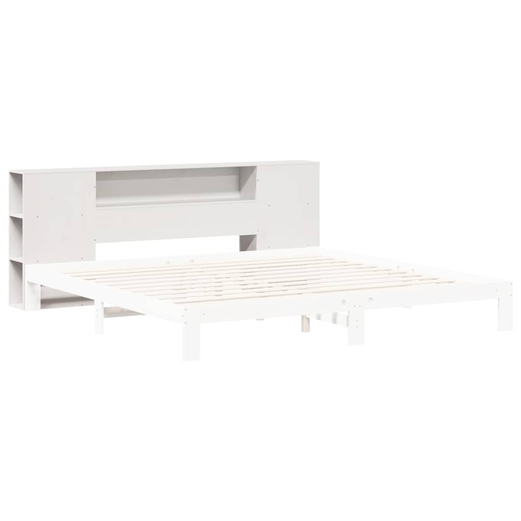 Cabeceira com arrumação 200 cm madeira de pinho maciça branco