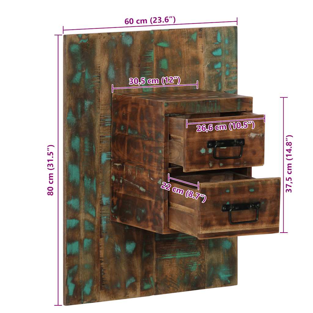 Mesa de cabeceira multicor 60x32x80cm madeira maciça recuperada